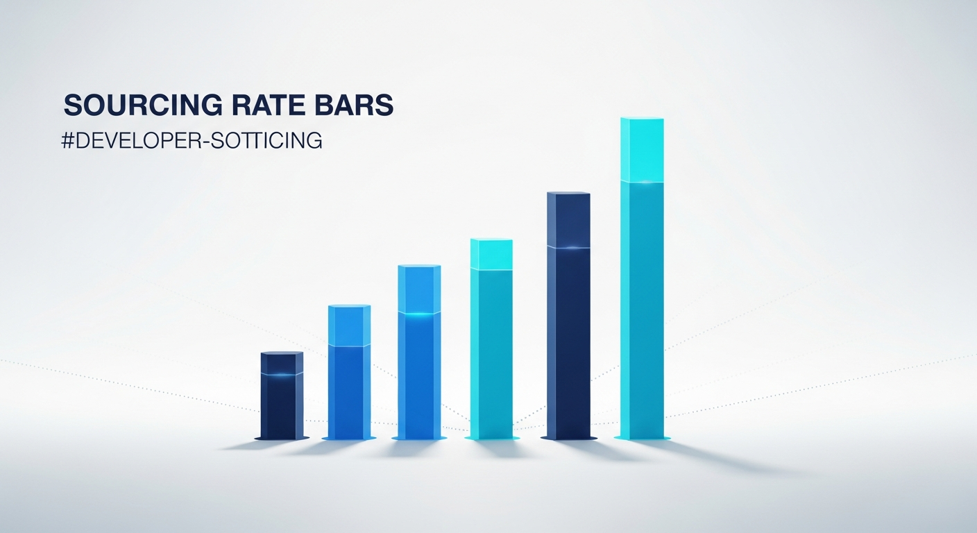 Abstract parallel rate bars of varying height representing developer sourcing models, in navy and blue.