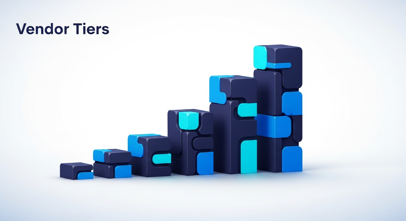 Abstract ascending pricing steps from a solo marker to a larger studio block, in navy and blue.