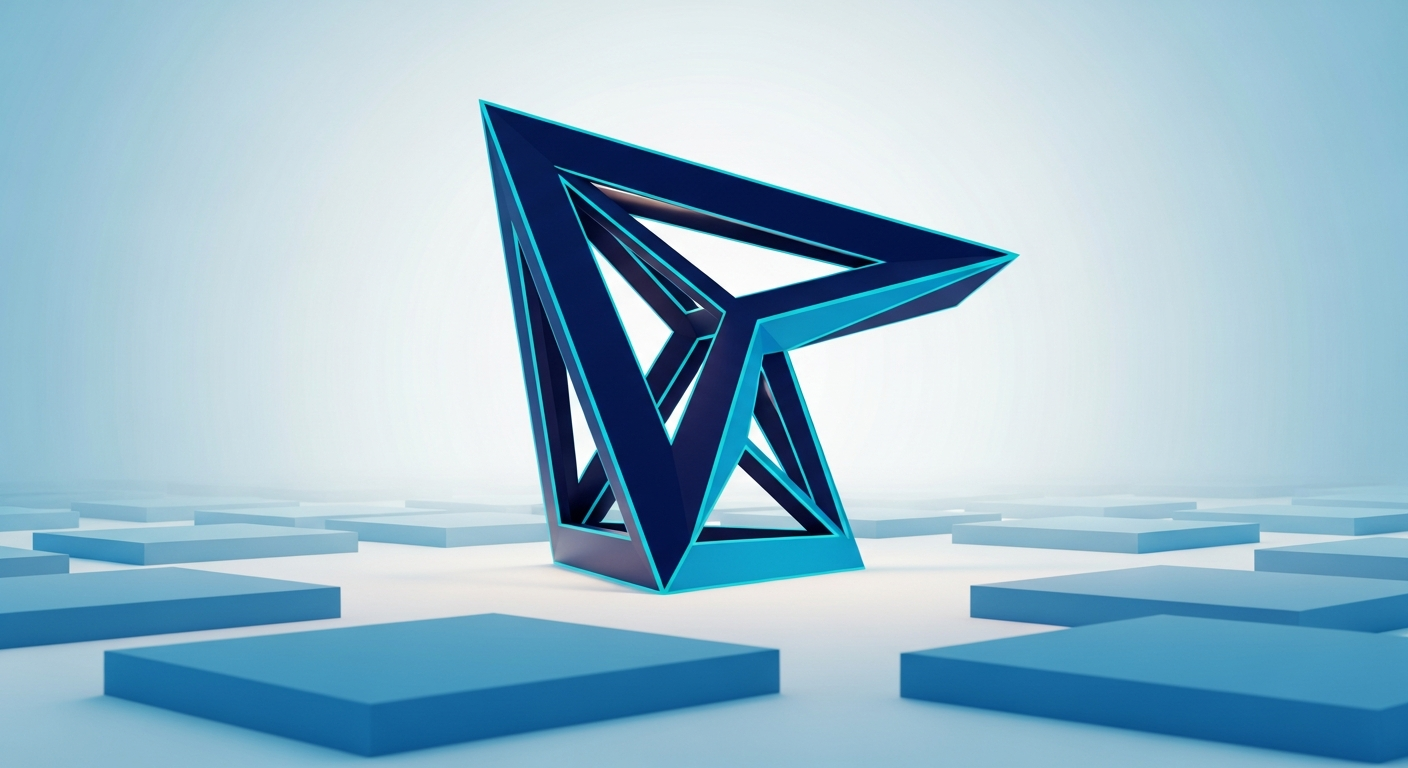 Abstract unique custom web structure standing apart from rows of identical generic boxes, in navy and blue.