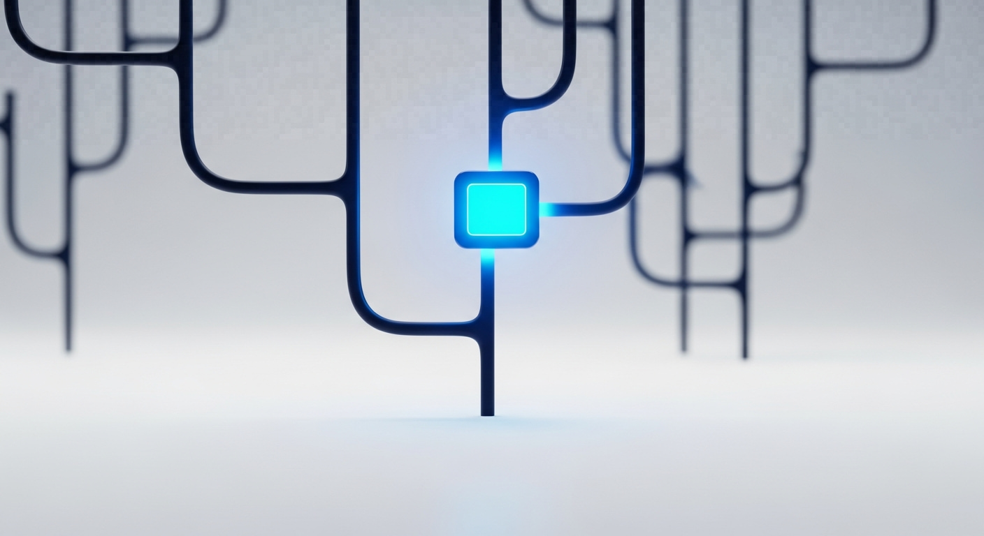 Abstract standout component node embedding into an existing project tree, in navy and cyan.