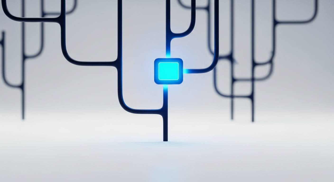Abstract standout component node embedding into an existing project tree, in navy and cyan.